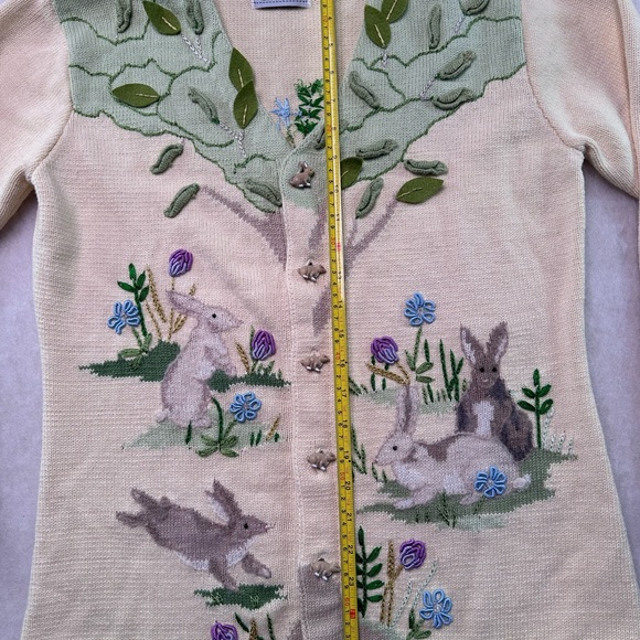 Storybook Knits Cream Cardigan with Green Leaf Appliqué Story Book Knits S - Picture 6 of 14